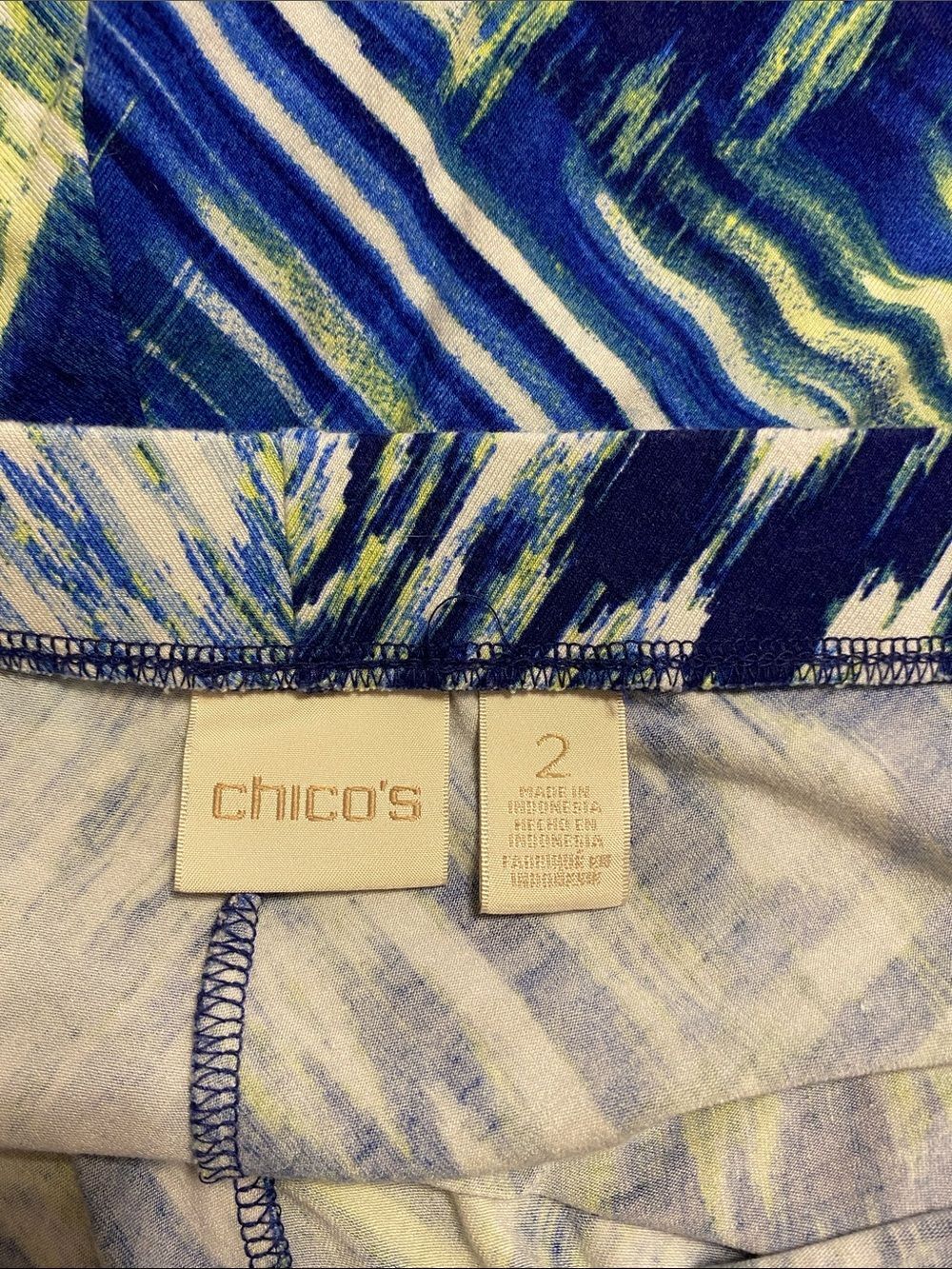 Chico's Asymmetrical Blue, Navy & Lime Printed Skirt size 2 - Picture 5 of 5